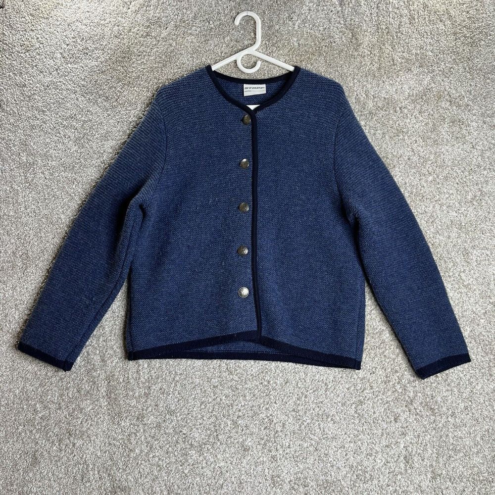 STPF Austria Sweater Wool Cardigan Chunky Knit‎ Size 44 Blue